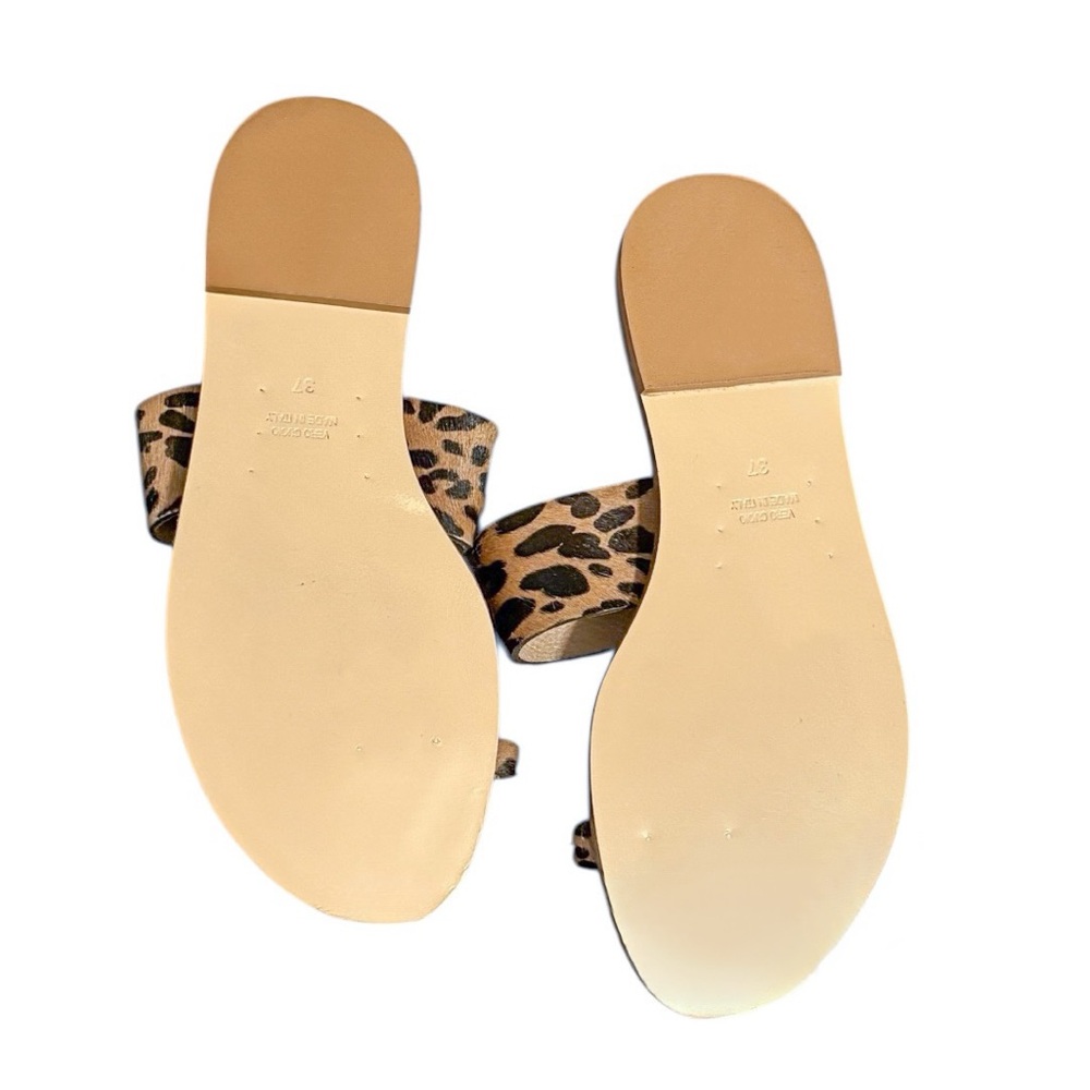 Amanu Leather Calf Hair Leopard Sandals - Picture 5 of 5